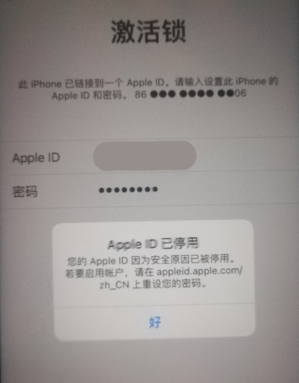 信宜苹果手机维修分享iPhone 12 出现提示“Apple ID 已停用”怎么办 